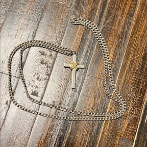 Stylish Two-Tone Cross Pendant Necklace